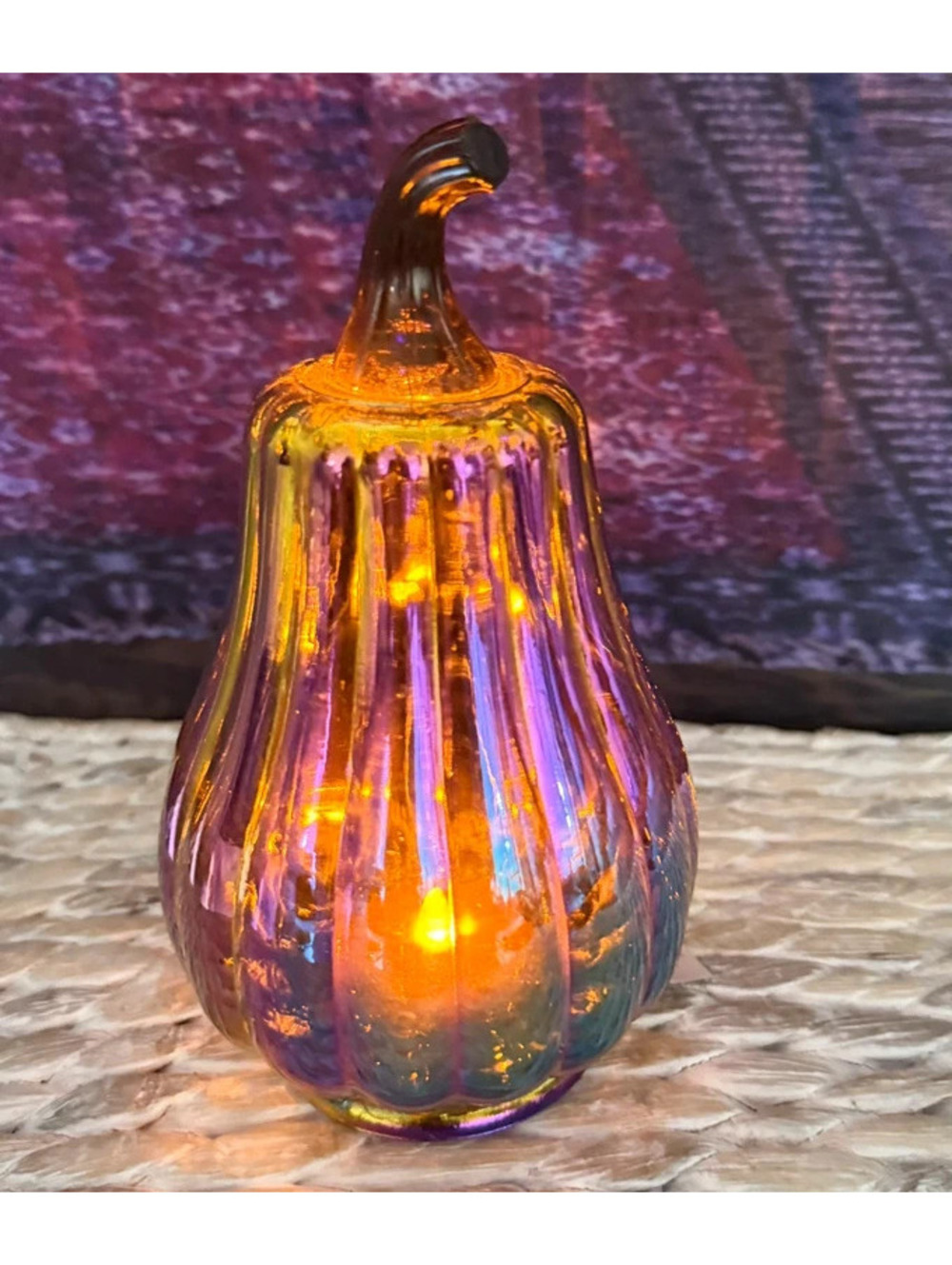 New 7” Dark Iridescent Glass Pumpkin Fall Halloween